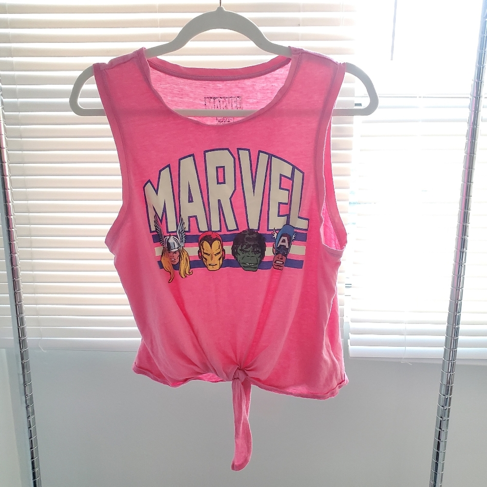 Marvel Comics Avengers Pink Cropped Sleeveless Tie-Up Tank Top